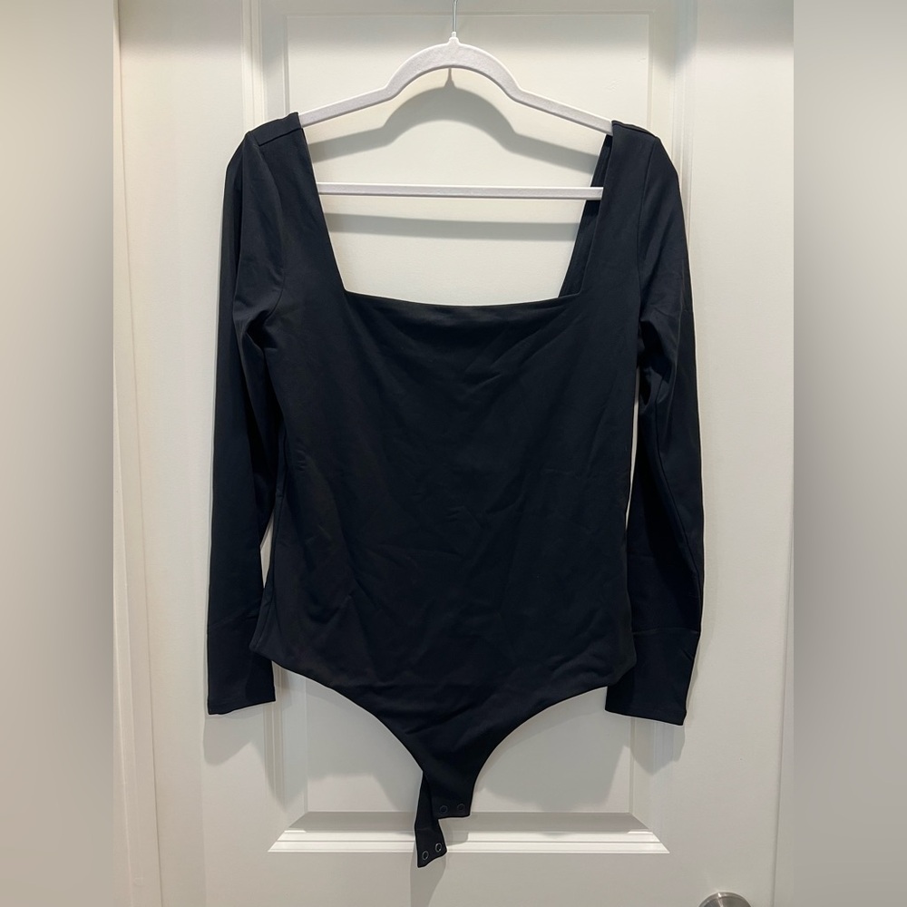 nuuds Square Neck Black Long Sleeve Bodysuit